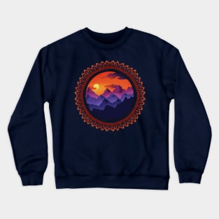 Sunset over mountains with red mandala Crewneck Sweatshirt